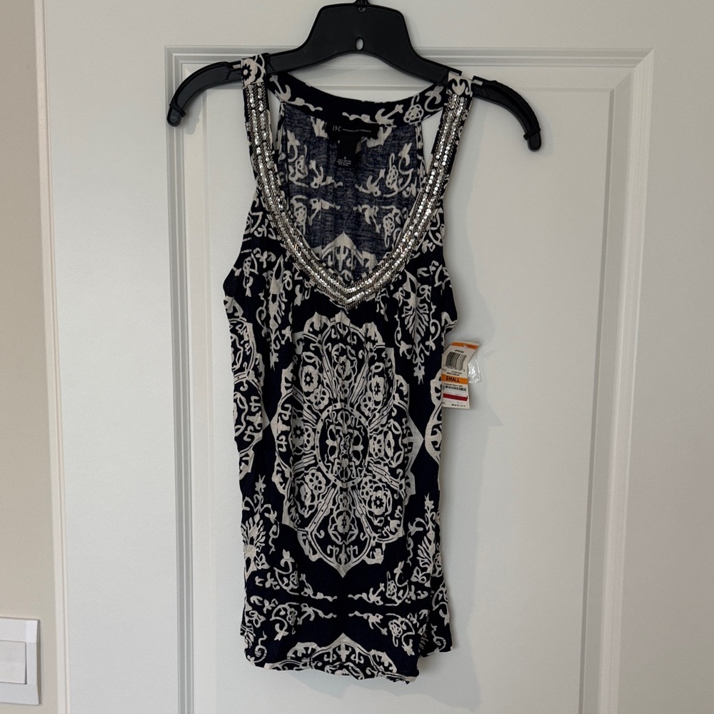 INC International Concepts Black and Cream Tank Top